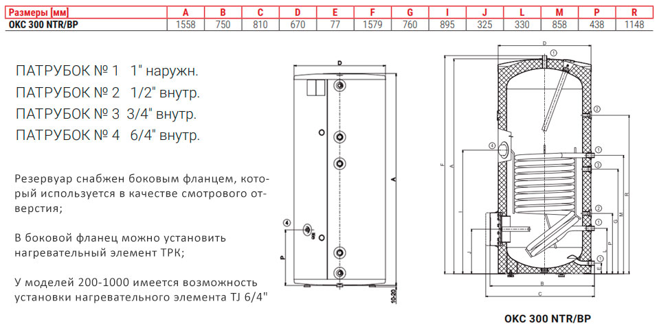 Размер бойлера Drazice OKC 300 NTR/BP