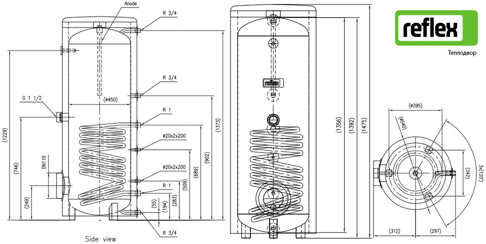 Размеры бойлера Reflex AF 200