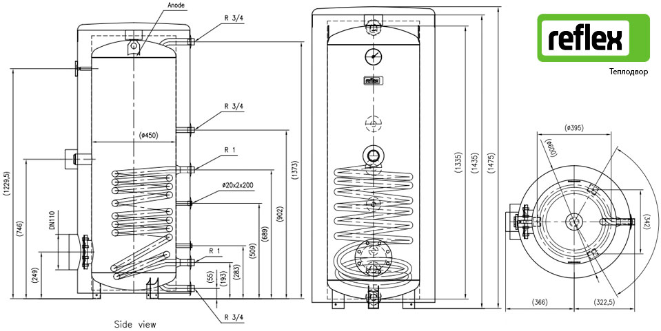 Размеры бойлера Reflex AF 200 7861700