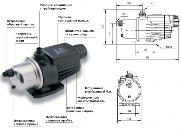 Устройство установки для водоснабжения Grundfos MQ